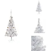 vidaXL Künstlicher Weihnachtsbaum Beleuchtung & Kugeln Silber 120 cm - Weihnachtsbäume
