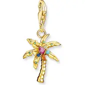 Thomas Sabo Charm-Einhänger "Palme", blau (gelbgoldfarben, bunt, bunt), Charms, Damen, Silber 925 (recycelt), Charm-Einhänger, mit Glas-Keramik Stein, Korund (synth.), Zirkonia (synth.)
