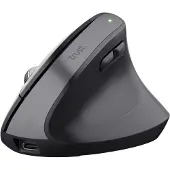 Trust Bayo+ Wiederaufladbare Vertikale Maus Bluetooth + RF 2.4GHz, Vorbeugung Gegen Mausarm/Tennisarm (RSI Syndrom), 70% Recyclingkunststoff, Kabellose Ergonomische Maus PC, Laptop, Mac - Schwarz
