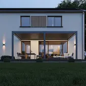 Weide E-Deluxe Plus elektrische Wand-Pergola Voll-Aluminium 4x6m mit Lamellendach anthrazit