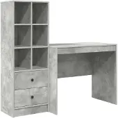 Syfax Schreibtisch mit Schubladen mit Regal 2 pcs Beton Grau