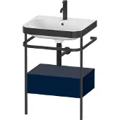 Duravit Happy D.2 Plus c-bonded Set mit Metallkonsole und Schubkasten, 575x490mm, 1 Hahnloch, HP4740O9898, Farbe: Nachtblau Seidenmatt Lack