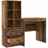 Syfax Schreibtisch mit Schubladen mit Regal 2 pcs Altholz