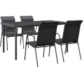 vidaXL 5-tlg. Garten-Essgruppe Schwarz Stahl und Textilene - Gartenmöbel-Sets