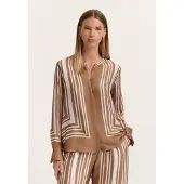 Bugatti Langarmbluse , Damen, Gr. 36, braun (70, braun), Chiffon, 100% Viskose, bedruckt, normal, Rundhals, Blusen Langarmbluse, Modern Fit mit grafischem Print