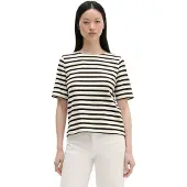 Marc O'Polo T-Shirt , Damen, Gr. S, schwarz-weiß (sanftes weiß), Jersey, Obermaterial: 100% Baumwolle, gerade normal, U-Boot-Ausschnitt, Shirts T-Shirt, straight aus weichem Jersey, geringelt