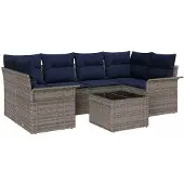 vidaXL Gartensofa-set 7 Stk. Grau und Marineblau Poly-Rattan