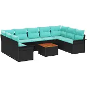 vidaXL Gartensofa-set 10 Stk. 9-Sitzanzahl Schwarz und Türkis