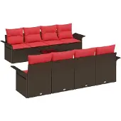 vidaXL Gartensofa-set 9 Stk. Beige und Rot Poly-Rattan