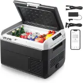 Vevor Kompressor Kühlbox 25 L, Tragbarer Autokühlschrank mit Einstellbarer Temperatur & App-Steuerung, Kühlschrank 12/24 V DC und 100–240 V AC für Outdoor Camping Reisen und Wohnmobile