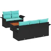 vidaXL Gartensofa-set 6 Stk. 5-Sitzanzahl Schwarz und Türkis