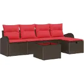 vidaXL Sofa Set 6 Stk. Braun und Rot Poly-Rattan