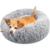 OEM Hunde-Kissen, Wasbar, Plüsch, für kleine Hunde, 50 cm Durchmesser, Grau
