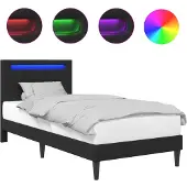 Syfax Bettrahmen mit LED-Lichtleisten Schwarz 80 x 200 cm Kunstleder