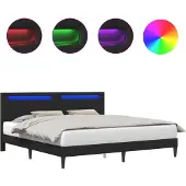 Syfax Bettrahmen mit LED-Lichtleisten Schwarz 180 x 200 cm Kunstleder