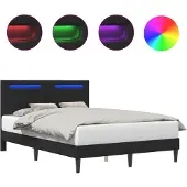 Syfax Bettrahmen mit LED-Lichtleisten Schwarz 140 x 190 cm Kunstleder