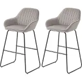 Youjia 2er-Set Barstühle, Barhocker mit Stoffbezug und Schaumstoffpolsterung, Polsterhocker mit Metallbeinen, Grau