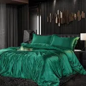 OEM Einfaches Satin-Bettwäsche-Set 135x200cm, 2-teilig, dunkelgrün, Silky Touch, glatt,