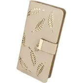 OEM Beige-Leder-Portemonnaie mit mehreren Kartenfächern und zwei Falten