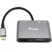 Equip USB-C 5-in-1 Multifunktionsadapter, Kabelgebunden, USB 3.2 Gen 1 (3.1 Gen 1) Type-C, 100 W, Schwarz, Grau, 5 Gbit/s, 4096 x 2160 Pixel