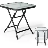 GIANTEX Glas-Gartentisch klappbar, Esstisch aus gehärtetem Glas, Couchtisch, Terrassentisch tragbar (quadratisch)