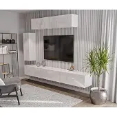 Hajduk furniture Stilvoll Anbauwand Wohnwand mit TV-Schrank Schrankwand Weiß Hochglanz, TV-Möbel, Wohnzimmer-Set