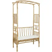 Syfax Gartenbogen mit Sitzbank Cremeweiß 115 x 50 x 205 cm Bambus