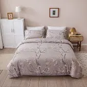 Markenlos Bettwäsche-Set 3 Teile mit Blumenmuster - Grau
