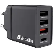 Verbatim Wand-Netzteil, 30 W, 1 x USB-C/3 x USB-A, Überspannungsschutz, Kurzschlussschutz, Übertemperaturschutz, schwarz