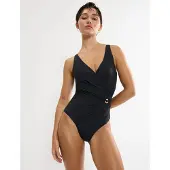 Triumph Badeanzug "Summer Twist", Damen, Gr. 38, Cup B, schwarz, Obermaterial: 77% Polyamid, 23% Elasthan, Badeanzüge Badeanzug, schmeichelhafte Drapierung mit Mesh-Einsatz