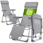 Casaria Gartenstuhl mit Fußteil 2er Set 6fach Verstellbar Liegefunktion Alu Faltbar Klappbar Hohe Rückenlehne Campingstuhl Klappstuhl Hochlehner Grau