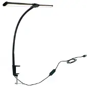 Relaxdays Schreibtischlampe, USB & Kabelsteuerung, LED Doppelkopflampe, 61 cm breit, Klemmleuchte Schwanenhals, schwarz