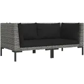 Syfax Gartensofas 2 Stk. mit Kissen Halbrundes Poly Rattan