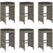 Syfax Garten-Barhocker mit Kissen 6 Stk. Grau Poly Rattan