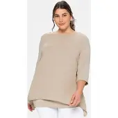 Sheego Blusenshirt "Blusenshirt", Damen, Gr. 40/42, beige, 95% Viskose, 5% Elasthan, Webware:100% Polyester, unifarben, Rundhals, Shirts Blusenshirt