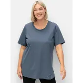 Sheego T-Shirt "T-Shirt Yogashirt in Longform", Damen, Gr. 44/46, rauchgrau, Sportlich, Rundhals, Shirts T-Shirt