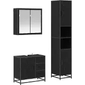 vidaXL Badezimmermöbel-Set 3 Stk. Schwarz Eichen-Optik Holzwerkstoff