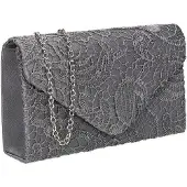 OEM Elegante Damen Handtasche Grau aus Satin mit Spitzen-Details für Smartphone