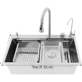 OEM Küchenspüle, Edelstahl 304, Ausziehbarer Wasserhahn, Silber