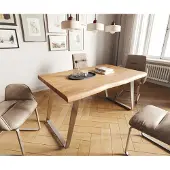 DELIFE Esstisch Edge 140x90 XL Akazie Natur Edelstahl Schräg Live-Edge