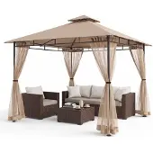 Sekey Pavillon 3×3 m Gartenpavillon Wasserdicht Doppeldach Gartenzelt mit Moskitonetz UV50+ Partyzelt Festzelt