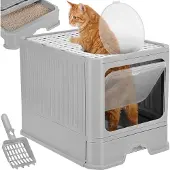 Purlove Purlov 27755 Geschlossene Katzentoilette mit Tür und Schaufel, 50 x 36 x 38 cm, grau