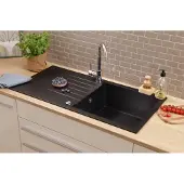 Respekta Küchenspüle Einbauspüle Spüle Granit Massiv 100 x 50 Schwarz Almonto