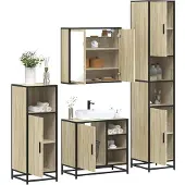 vidaXL 4-tlg. Badmöbel-Set Räuchereiche Holzwerkstoff