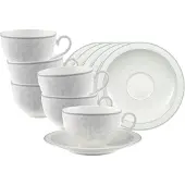 Villeroy & Boch Tasse "Cappuccinotassen mit Untertassen Gray Pearl 310 ml 6er Set weiß", weiß, B:18,5cm H:9,3cm Ø:18,5cm, Porzellan, Trinkgefäße, Tasse, Spülmaschinengeeignet, Mikrowellengeeignet