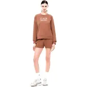EA7 für Damen. 7W000974_AF13135 T-Shirt und Shorts Set aus braunem elastischem Baumwollstrick (S), Lässig, Heimtextilien, Baumwolle