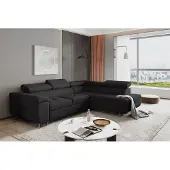 Fun-Möbel Couchgarnitur JADE Stoff Schwarz mit Schlaffunktion Ottomane Rechts