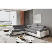 Fun-Möbel Couchgarnitur JADE Weiss-Grau mit Schlaffunktion Ottomane Links