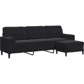 vidaXL 3-Sitzer-Sofa mit Hocker Schwarz 210 cm Samt