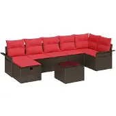 vidaXL Gartensofa-set 8 Stk. Braun und Rot Poly-Rattan